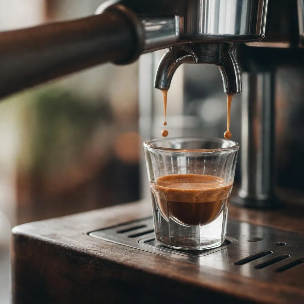 A freshly pulled espresso shot with rich crema